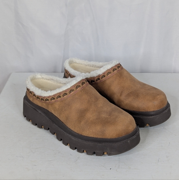 Skechers Shoes - Skechers Y2K Chunky Shindig Cognac Faux Fur Slides Platform Mules